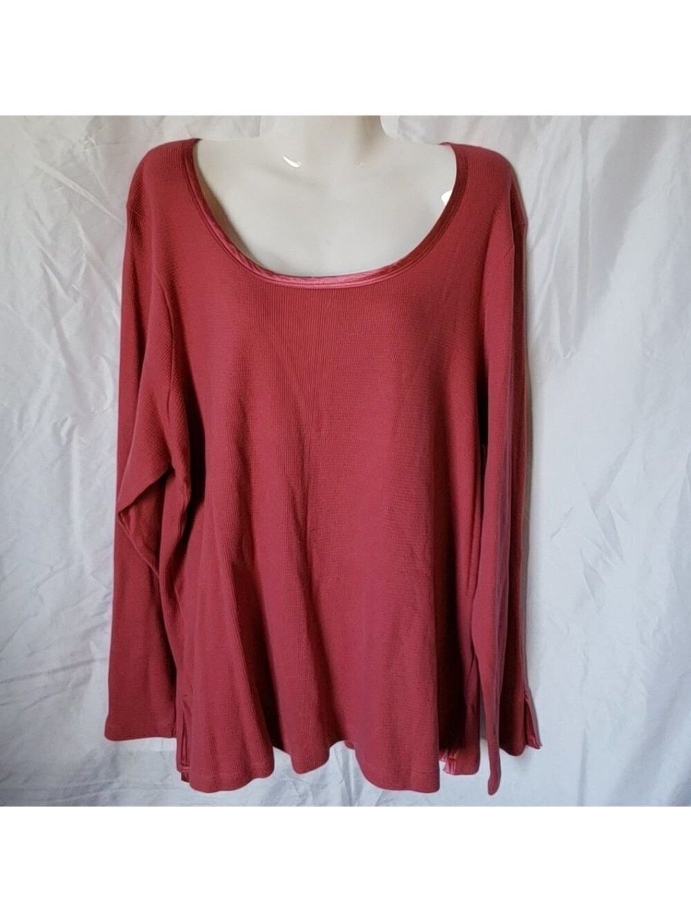 Ladies JL STUDIO Long Sleeve Ribbed Tunic w/Satin Trim in Salmon Pink - 2X